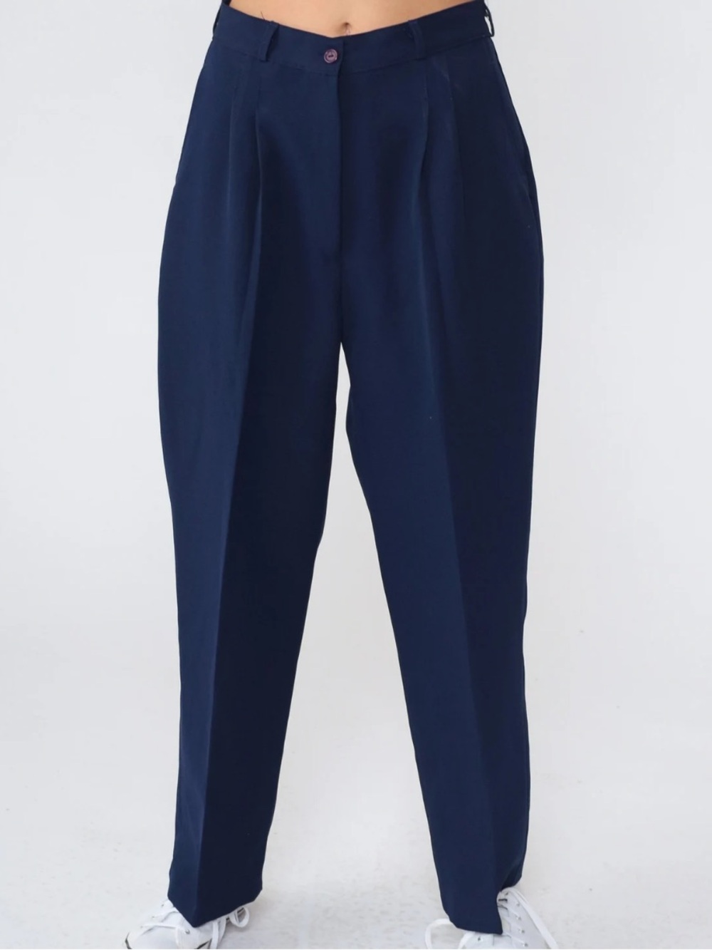 VINTAGE COUNTERPARTS PETITES NAVY BLUE HIGH WAISTED TROUSERS